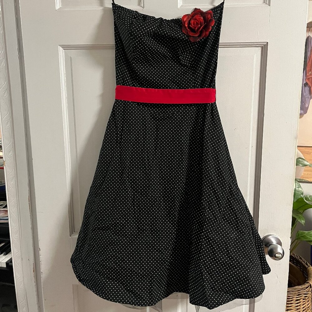 amy winehouse Y2K rockabilly poka dot Black Ruby Red Rose Dress